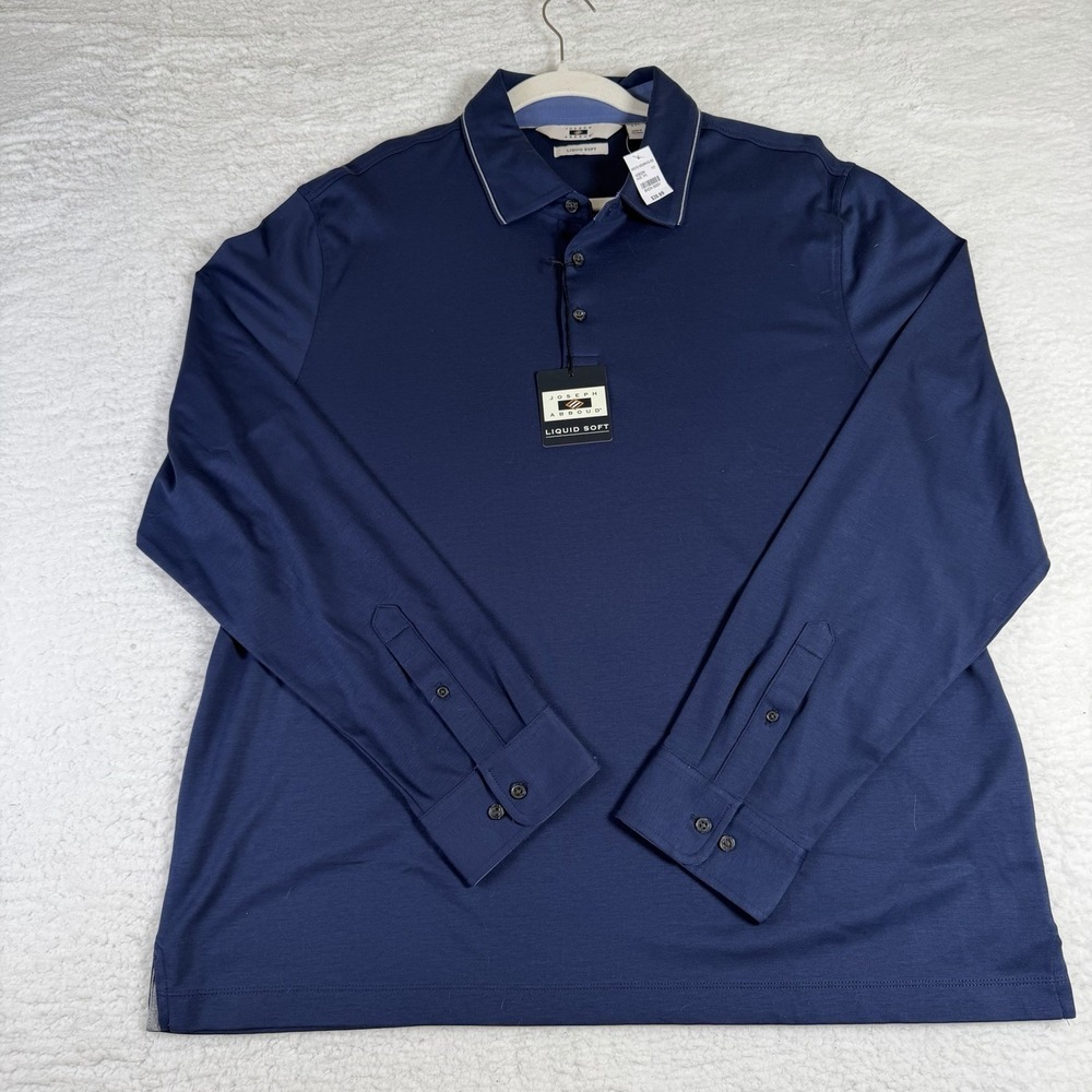 NWT Mens Shirt-JOSEPH ABBOUD-blue 100% cotton Liquid Soft polo long sleeves-XXL